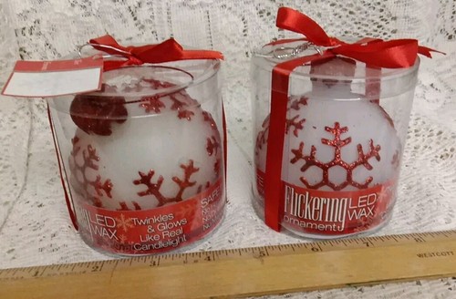 LED Set 2 Wax Christmas Hanging Ornament Twinkles & Glows New NOS Gifts - 第 1/2 張圖片