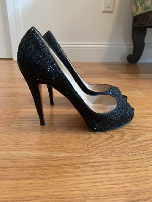 louboutin black glitter shoes