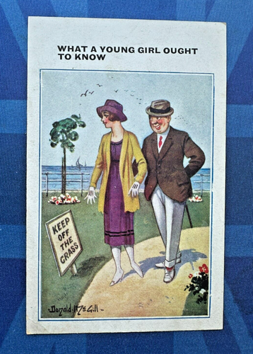 Saucy Donald McGill Comic Postcard 1920s Keep Off The Grass Innuendo No 3933 - Picture 1 of 2