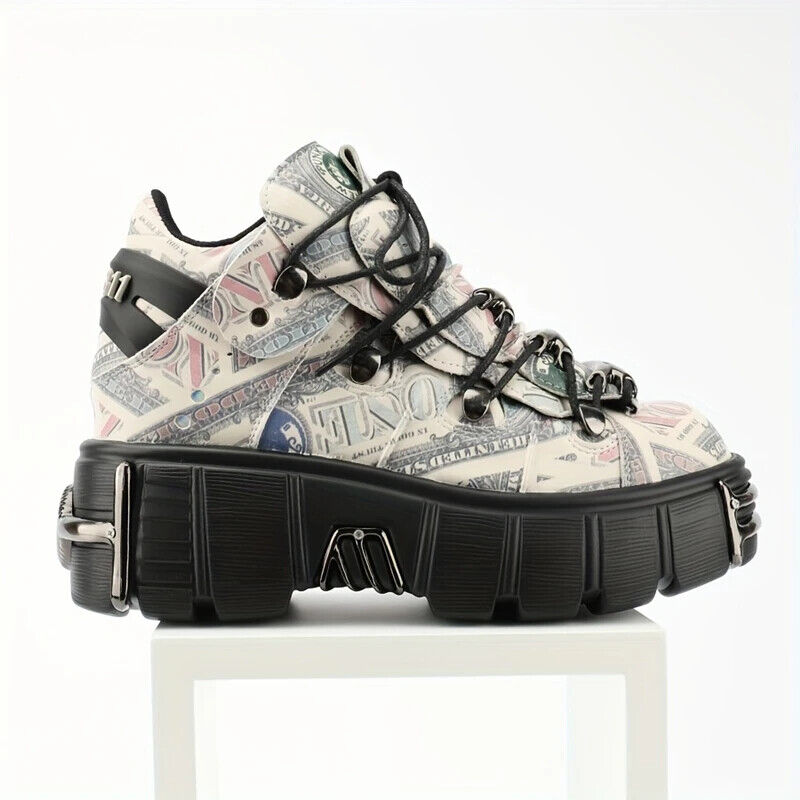 国内で当店のみ 1807 - Chunky Gothic Letter Sneakers Platform Metal Toe Chunky Sneakers Women's Gothic Sneakers