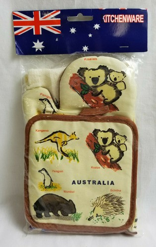 Australia Wildlife Kitchenware Set Mitten, Tea Towel, Pot Holder Animal Design  - Picture 1 of 5