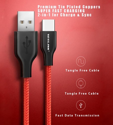 USB USB-C Kabel für Samsung 2 meter S9 S10 Ladekabel Gewebe Stoff Kabel USBC - Bild 4 von 4
