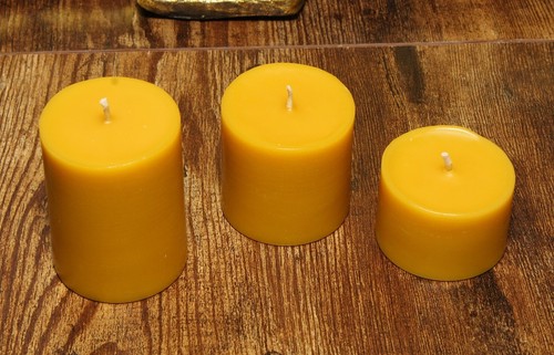 Yellow Beeswax Set of 3 Pillar Candles 100% Natural Organic Pure Honey Bees Wax - Picture 4 of 5