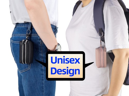 Echt Leder Auto Schlüsseletui Geldbörse Unisex Doppelreißverschluss Schlüsselanhänger Münzbörse Tasche - Bild 5 von 28