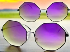 Oversized Exaggerated Classic Vintage Retro Style SUNGLASSES Black Octagon Frame