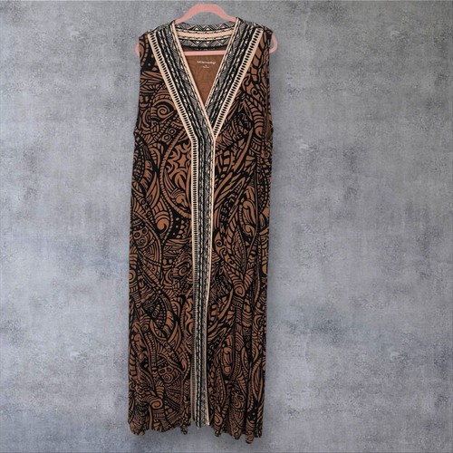 Soft Surroundings Tribal Print Maxi Dress Sleeveless Brown Black Resort Wear 2X - Picture 2 of 10