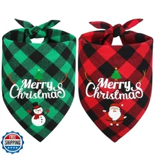 Vivifying Christmas Dog Bandanas, 2 Pack X-Large Classic Plaid Triangle Pet S