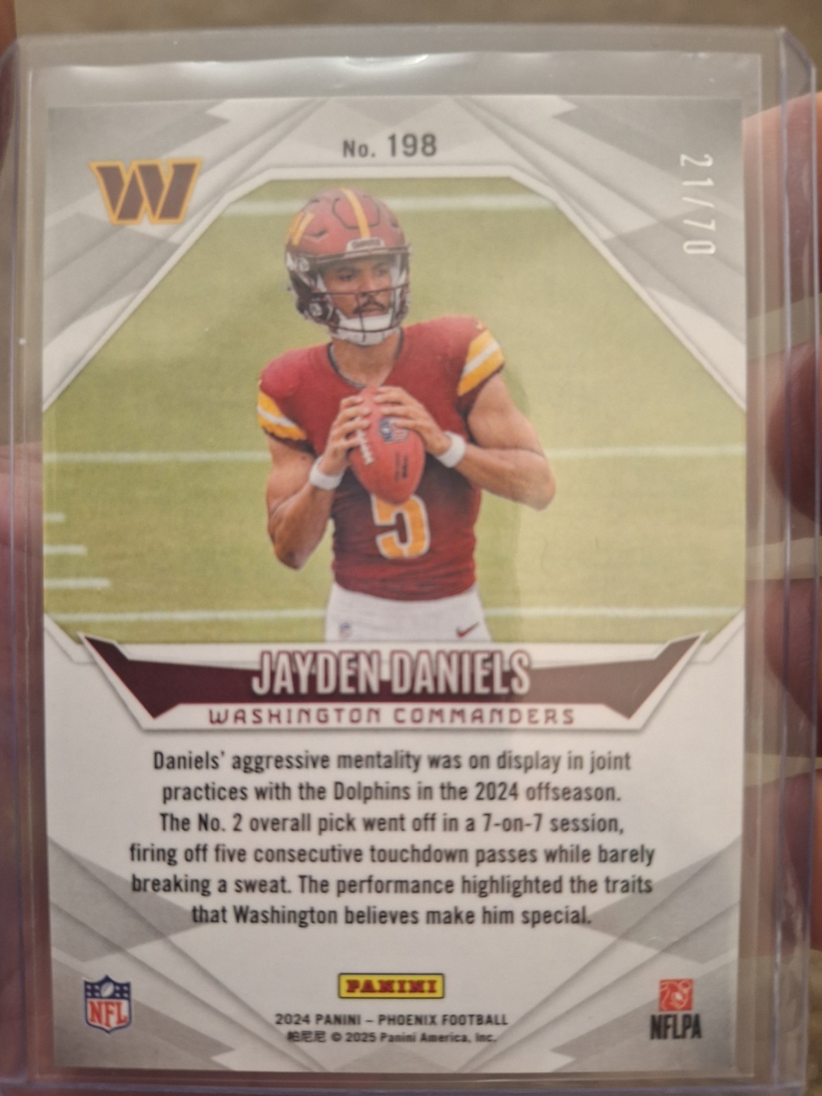 2024 Panini Phoenix JAYDEN DANIELS RC #198 BLUE HYPER /70 SSP COMMANDERS Rookie