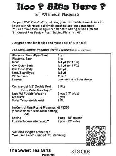 Hoo? Sitzt hier? Applikierte Eule Tischsets Muster The Sweet Tea Girls STG-0108 - Bild 2 von 2