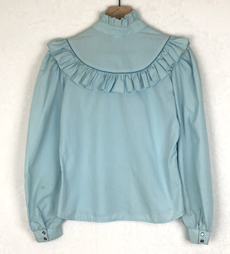 Vintage Circle T Western Rüschen Druckknopf Shirt Gr. 11 36" Brustumfang blau lange Puffärmel USA - Bild 2 von 9