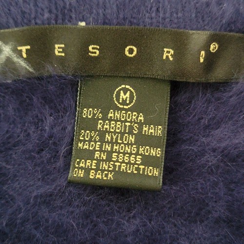Tesori Womens Sweater Sz M Pullover Angora Blend Long Sleeve V-Neck Navy Blue - Picture 3 of 10