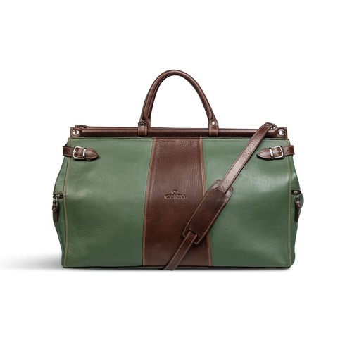 Cabrera Designer Leather Duffle Bag Blue Brown Weekend Travel Carry On - Picture 25 of 32