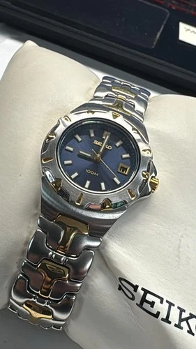 NEW VINTAGE Seiko Watch Women Silver Tone Blue Dial Date 7N82-6E60 (NO BOX) A34