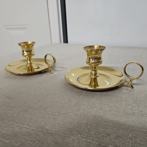 Baldwin Solid Brass Chamberstick Candlestick Finger Candle Holders Pair Vintage - Picture 4 of 8