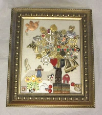 Vintage Jewelry Art Tree of Life Gold Tone Framed, All Different Costume Jewelry