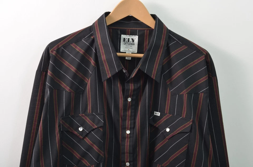 Camisa a Presión Ely Cattleman Western Pearl Para Hombres Grande 3X Negra Manga Larga Bolsillos Foto 2 de 4