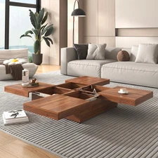 Modern Square Sliding Top Coffee Table with Hidden Compartment for Living Room