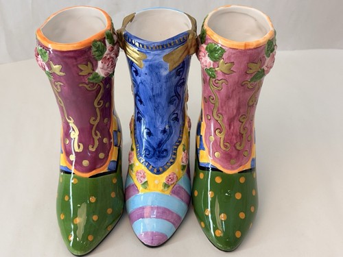 Lotto 3 vasi scarpe stivali ceramica colorati Bella Casa by Ganz dipinti a mano - Foto 2 di 12