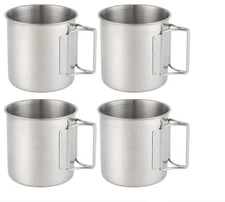 Stainless Steel Camping Mugs Outdoors Drinking Cup Picnic Mug with Foldable H...