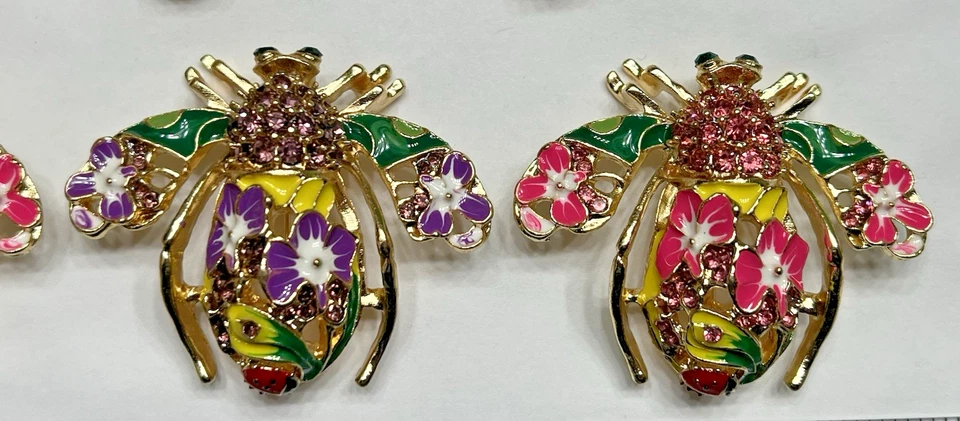 Пчела цветок кристалл со стразами брошь заколка стекла божья коровка маргаритка лот розовый и фиолетовый - Изображение 3 из 4