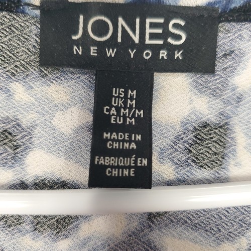 Jones New York Women's Top Size M Blue Leopard Print 3/4 Sleeve Key Hole Neck - Picture 3 of 19