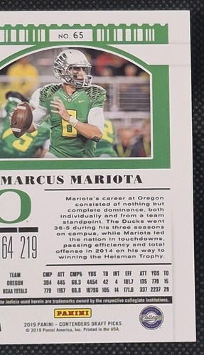 2019 Panini Contenders Draft Picks Marcus Mariota Season Ticket No. 65 - Picture 6 of 6