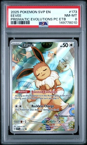 2025 POKEMON SVP PRISMATIC EVOLUTIONS POKEMON CENTER ETB PROMO #173 EEVEE PSA 8