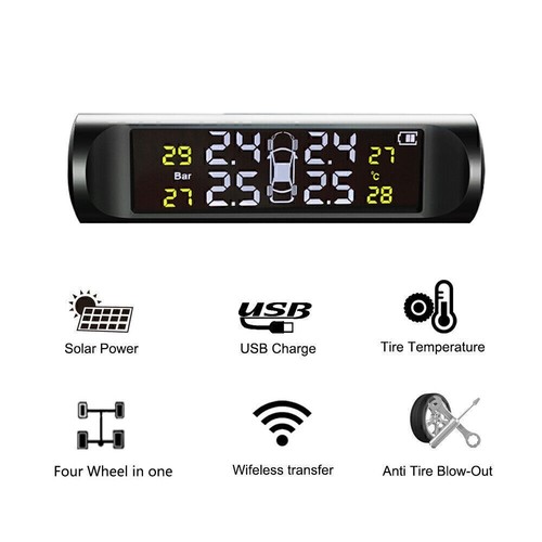 Solar Wireless TPMS Car Tire Tyre Pressure Monitor Monitoring System + 4 Sensors - Picture 8 of 12