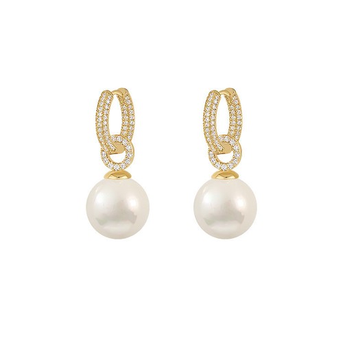Fashion AAAAA 10-11MM natural south sea white round pearl earrings 14k - Picture 2 of 5