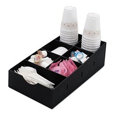 7-Compartment Black Plastic Condiment Caddy, Modern Style, 8.5 x 16 x 5.25