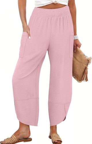 Damen Weites Bein Palazzo Capri Hose Sommer Freizeit Locker Hohe Taille Lounge Croppe - Bild 31 von 42