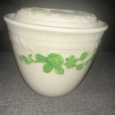 HOMER LAUGHLIN OVEN SERVE BEAN POT w/ Lid HLC-896 Green Floral Roses