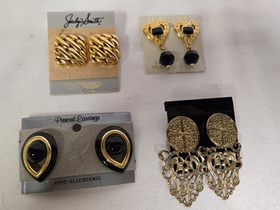 Lot Of 4 Womens Black Goldtone Pierced Earrings 1 Jaclyn Smith 1 Korea