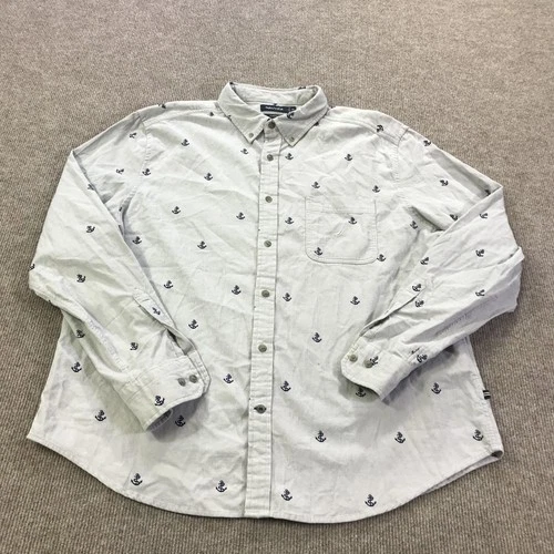 Nautica Shirt Mens 2XL Grey Classic Fit Anchor Print Button Front Nautical image 2