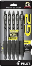 PILOT, G2 Premium Gel Roller Pens, Bold Point 1 Mm, Pack of 5, Black -