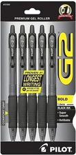 PILOT, G2 Premium Gel Roller Pens, Bold Point 1 Mm, Pack of 5, Black -