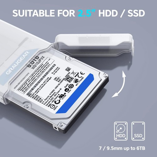 GRAUGEAR External enclosure for 2.5 inch SATA SSD/HDD Includes USB-C adapter - Photo 6/9