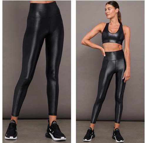 Carbon38 Damen Leggings schwarz Small Takara Glanz Stretch High Rise glänzend Yoga