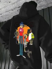 Men's Gorillaz Graphic Hooded Sweatshirt - Official Band Merch with 4-Character