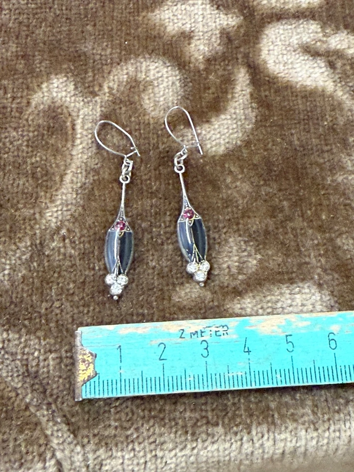 Vintage Ohrringe, Ohrhänger, Art Deco Stil, Strass, Emaille, Jugendstil - Bild 3 von 4