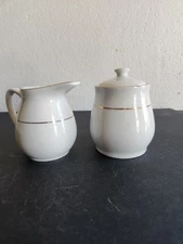 EP Excellent Creamer & Sugar Bowl with Lid • White w/ Gold Verge & Trim Pattern 