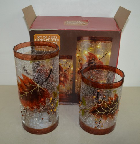 Juego de 2 LED Pintados a Mano Vidrio Huracanes - Tema Otoño - Imagen 3 de 6