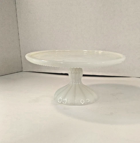 Milk Glass Cake Stand Pedestal TINY PETITE 7.5" Round 4" High Vintage