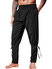 Mens Medieval Ankle Pants Renaissance Viking Pirate Lace Up Tapered Halloween...