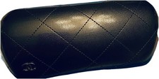 CHANEL Medium Leather Black Quilted Clamshell Sunglass Hard Case Glossy  ITALY  