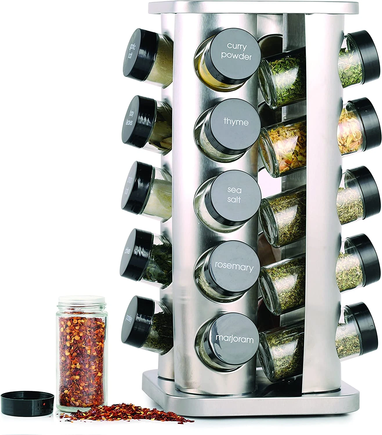 20 Jar Rotating Spice Rack with Spices Included & 5-Year Free Spice Refill Progr