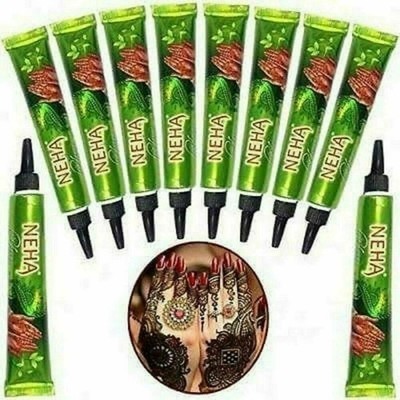 Neha Herbal Instant Dunkelrot Henna Mehendi Paste Tuben Packung mit 10 Stück