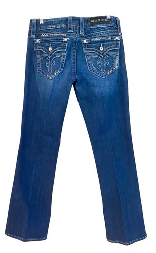 Pantalones de mezclilla para mujer Rock Revival "CELINE" talla 31x30,5 bolsillos con solapa de cristal - Imagen 4 de 8