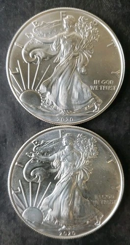 Two 2020 $1 American Silver Eagle Dollars