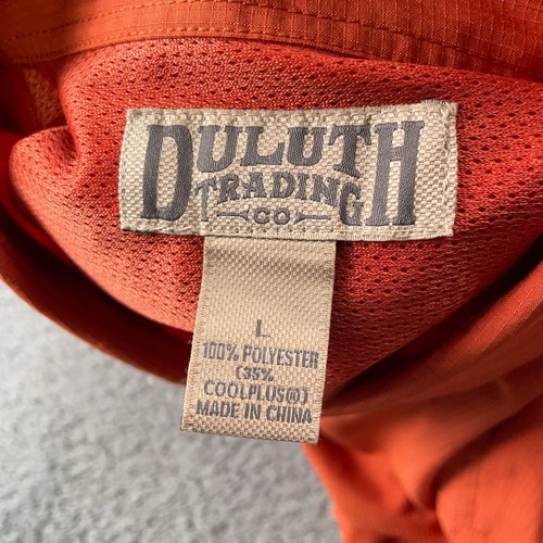 Duluth Trading Co Shirt Mens Large Orange Coolplus Action Fishing Vented Pockets - Picture 9 of 11